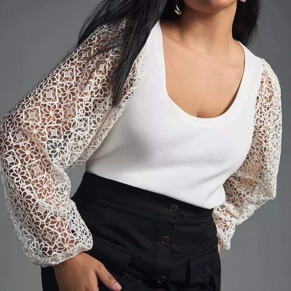NWOT Anthropologie Maeve Lace-Sleeve Top - Picture 4 of 6